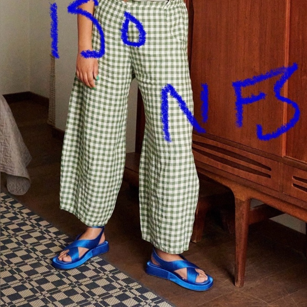 Linenfox Frankie pants in green or terracotta gingham XS